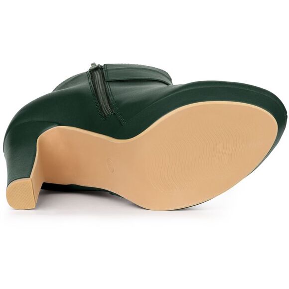 Chunky High Heels Platform Bow Decor Dark Green Ankle Boots - Picture 5 of 6